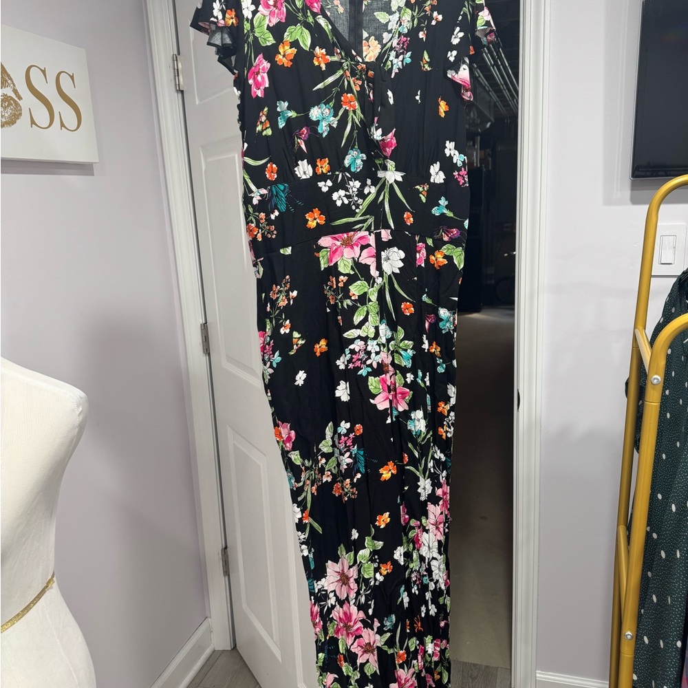 love, Fire Black Floral Maxi Jumpsuit